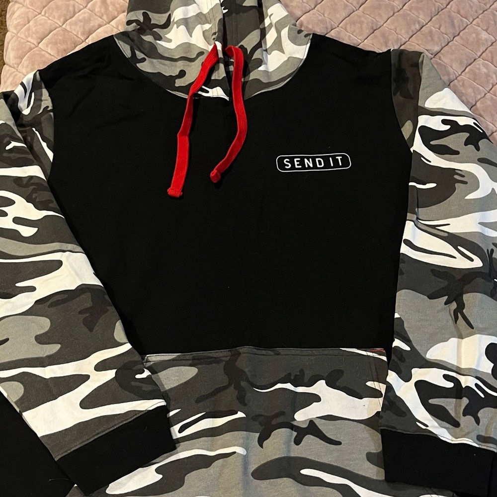 Send It Society Black Hoodie with Red and Camo Accents